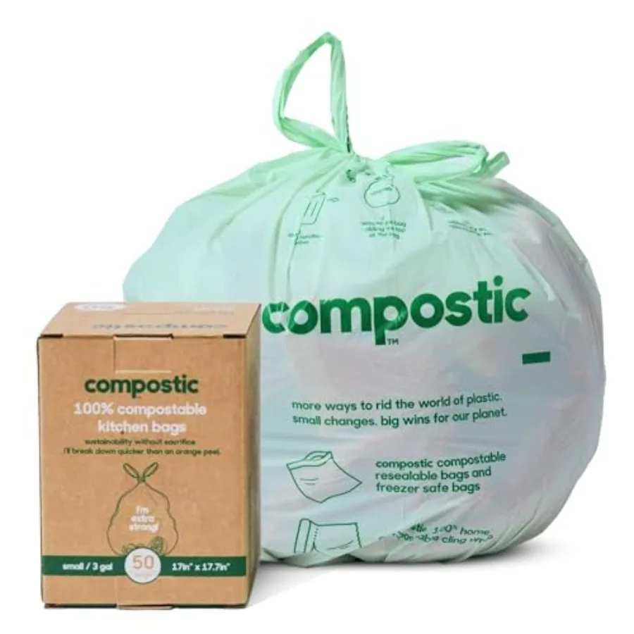 

Compostable Trash Bags, Starter Pack — Home Compostable, Plant-Based, Extra Strong, Non-Toxic, Unscented Garbage Bags for Bathr