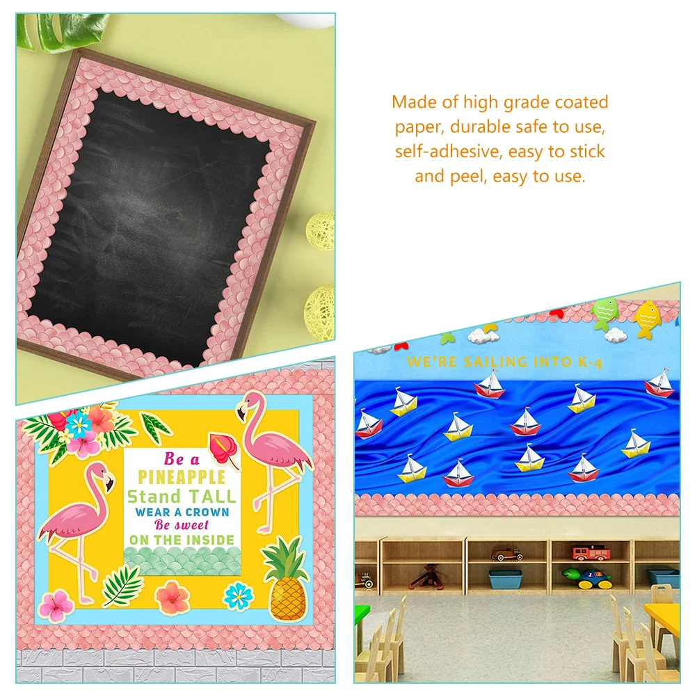 

1pcs Bulletin Board Borders Scale Pattern Decorative Stickers Blackboard Frame Wall Art Classroom Decor Mermaid Shape Trim
