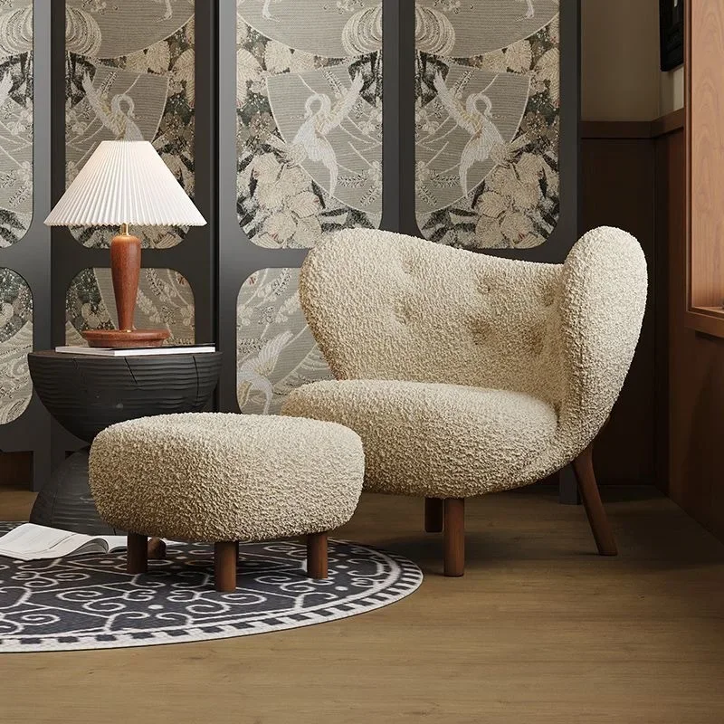 

Medieval French designer single sofa, medieval style living room, bedroom, lamb wool leisure