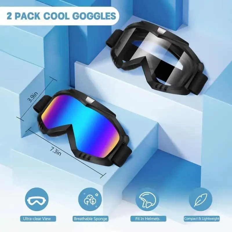 2-Pack Windproof Racing Glasses Dirt Bike Goggles for Outdoor ATV Ski Riding Motorcycle Cycling Goggles