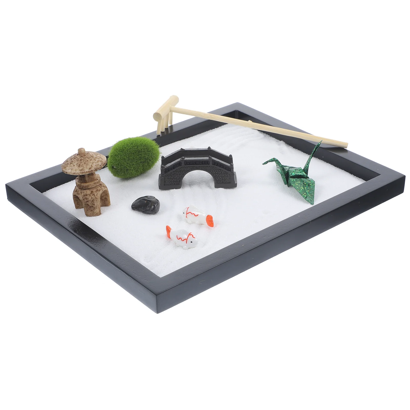1세트 젠 가든 샌드박스 데스크탑 장식품 명상 스트레스 해소 테이블탑 데스크 데코 젠 가든 키트