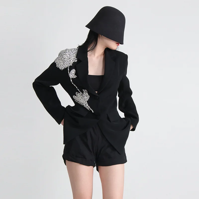 

Элегантный женский костюм в стиле пэчворк с 3D цветочным принтом, пальто с шипами, утягивающий свободный крой, модная женская куртка