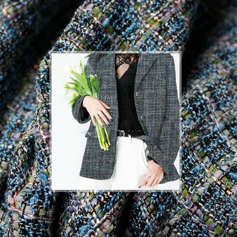 

Redraspberry Франция синий стерео клетчатый твидовый материал материал одежды осенняя женская куртка пальто ткань для шитья портной Бесплатная доставка