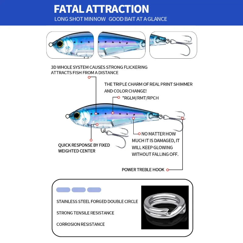 Billings 1 Stück 7cm/8,2g Interner Laser-Sinking-Pencil-Hardbait für Süßwasserflüsse mit Dreifachhaken – Künstliche Bio-Mimetische Köder – Detail 4