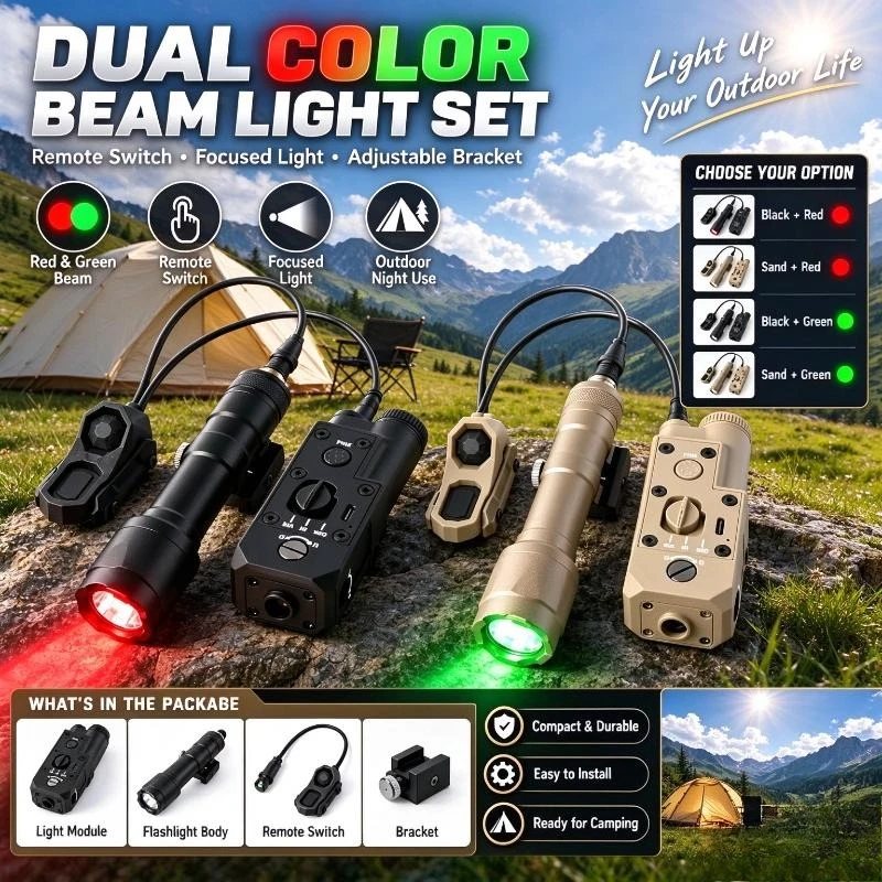 Red Green Dual Beam Tactical Light Kit,Remote Switch,Bright Focus Lamp,Adjustable Bracket,Outdoor Night Accessory