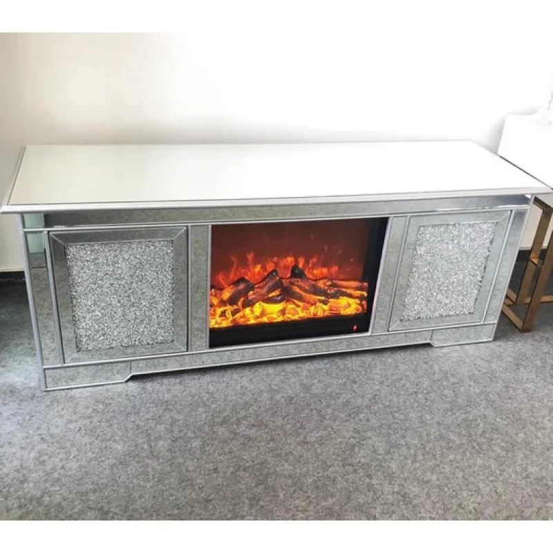 custom.New Trends  Crush Mirrored Media Unit With Led Fireplace