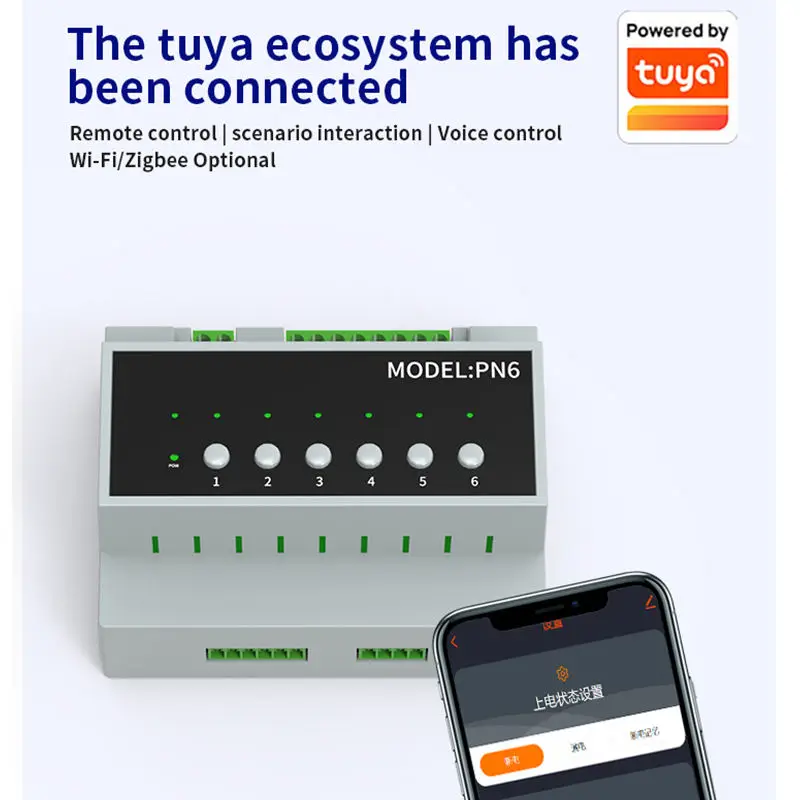 Zigbee/WIFI Tuya 6CH 16A Relay Switch Module Power Remote Control 110V-240V 6-16 Gang Relay Switch Module Alexa Google Home