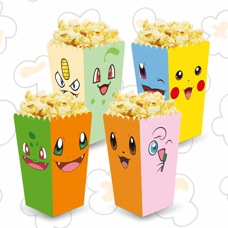 24pcs Pokemon Pikachu Popcorn Box Kids Birthday Party Decorations Candy Snacks Boxes Tableware Baby Shower Party Supplies Gifts