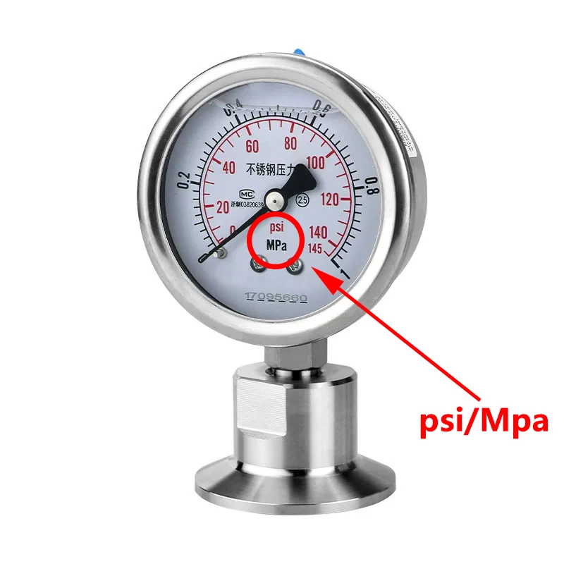 SS316L Membranmanometer aus Edelstahl TC50,5 mm/64 mm Bar/Psi und Psi/Mpa – Detail 2