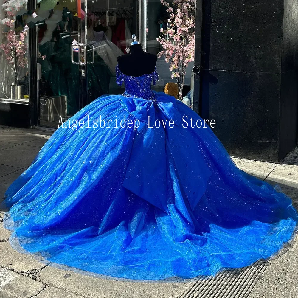 Angelsbridep Customized Shiny Royal Blue Ball Gown 15 Years Old Quinceanera Dresses Robes De Soiree Girls Birthday Party Dress