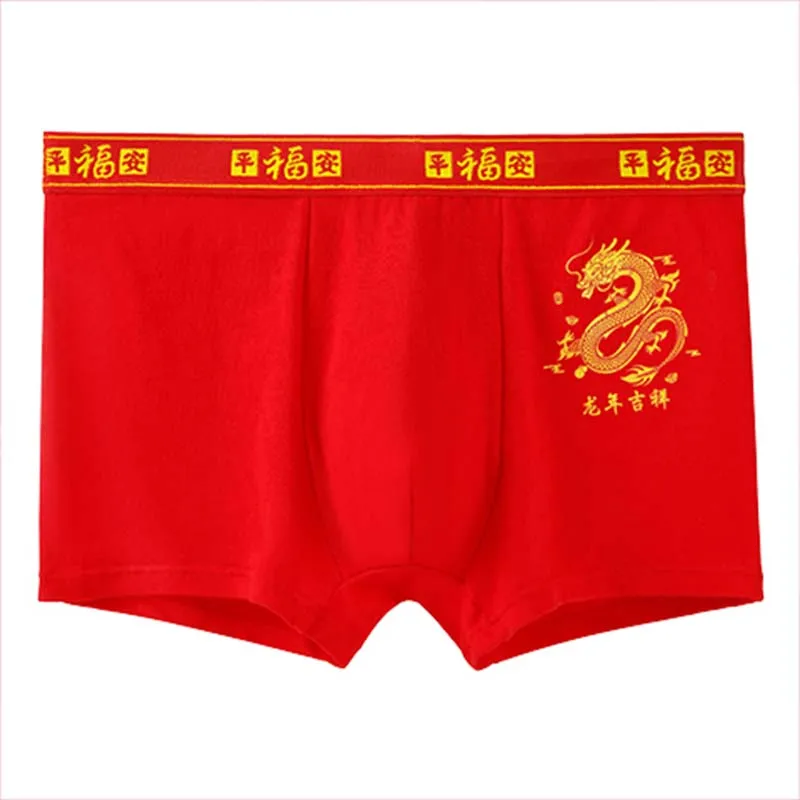 Men\'s Panties Pure Cotton New Year Red Print Men Boxer Shorts Sexy Underpants Lucky Underwear Boxershorts Large Size l-5XL