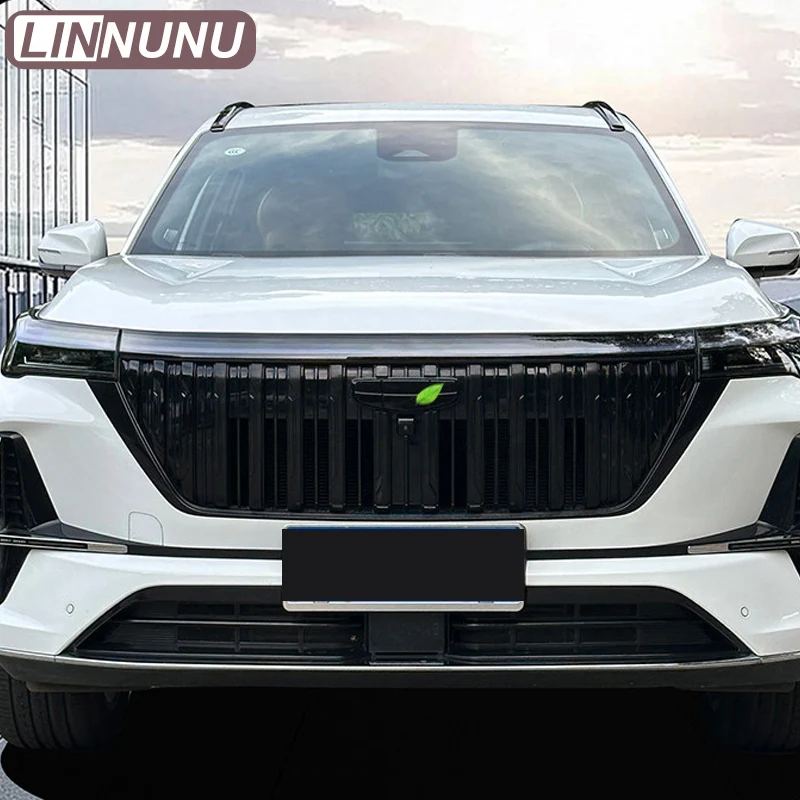 LINNUNU Gloss Black Front Grille Trim Cover ABS For Geely Starray New Atlas 2027 2026 Car Exterior Modification Auto Accessories