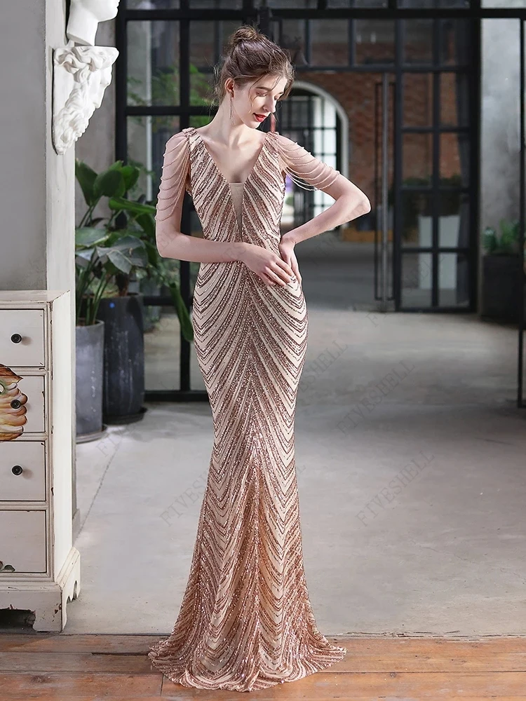 

2023 Sequins fishtail gown show celebrity event banquet car model etiquette evening dress