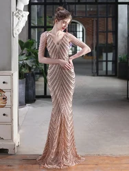 2023 Sequins fishtail gown show celebrity event banquet car model etiquette evening dress