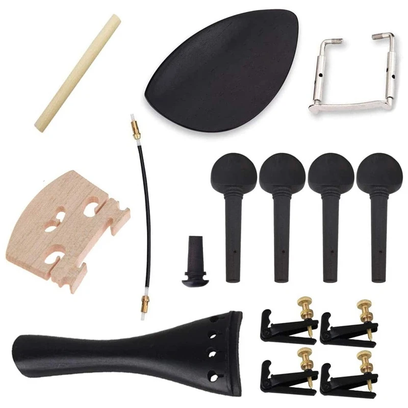 15Pcs Ebony Violin Accessories Kit With Tuning Pegs Tailpiece Gut Tuners Endpin Sound Post Bridge Chin Rest Clamp Kit