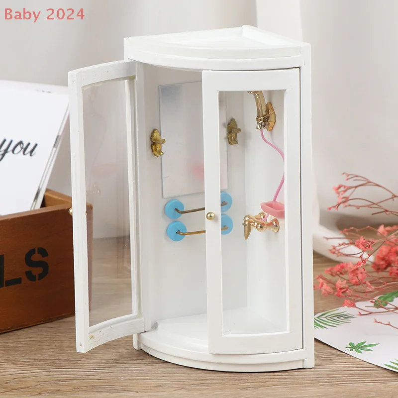 Juego de ducha de baño de madera en miniatura para casa de muñecas, escala 1:12, muebles para decoración de habitación de niños