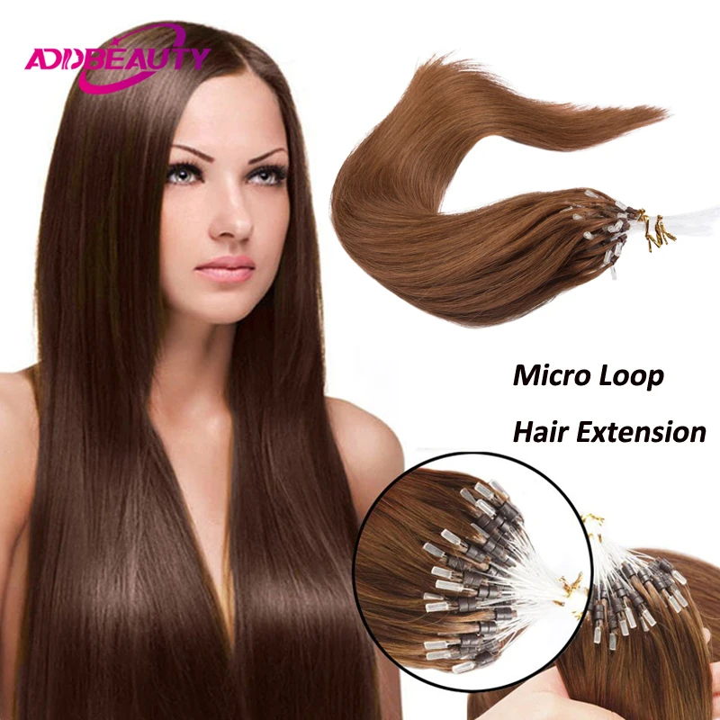 Straight Micro Loop Hair Extensions Human Hair 50 Strands Micro Bead Hair Extensions Real Human Hair Invisible Micro Link Hair