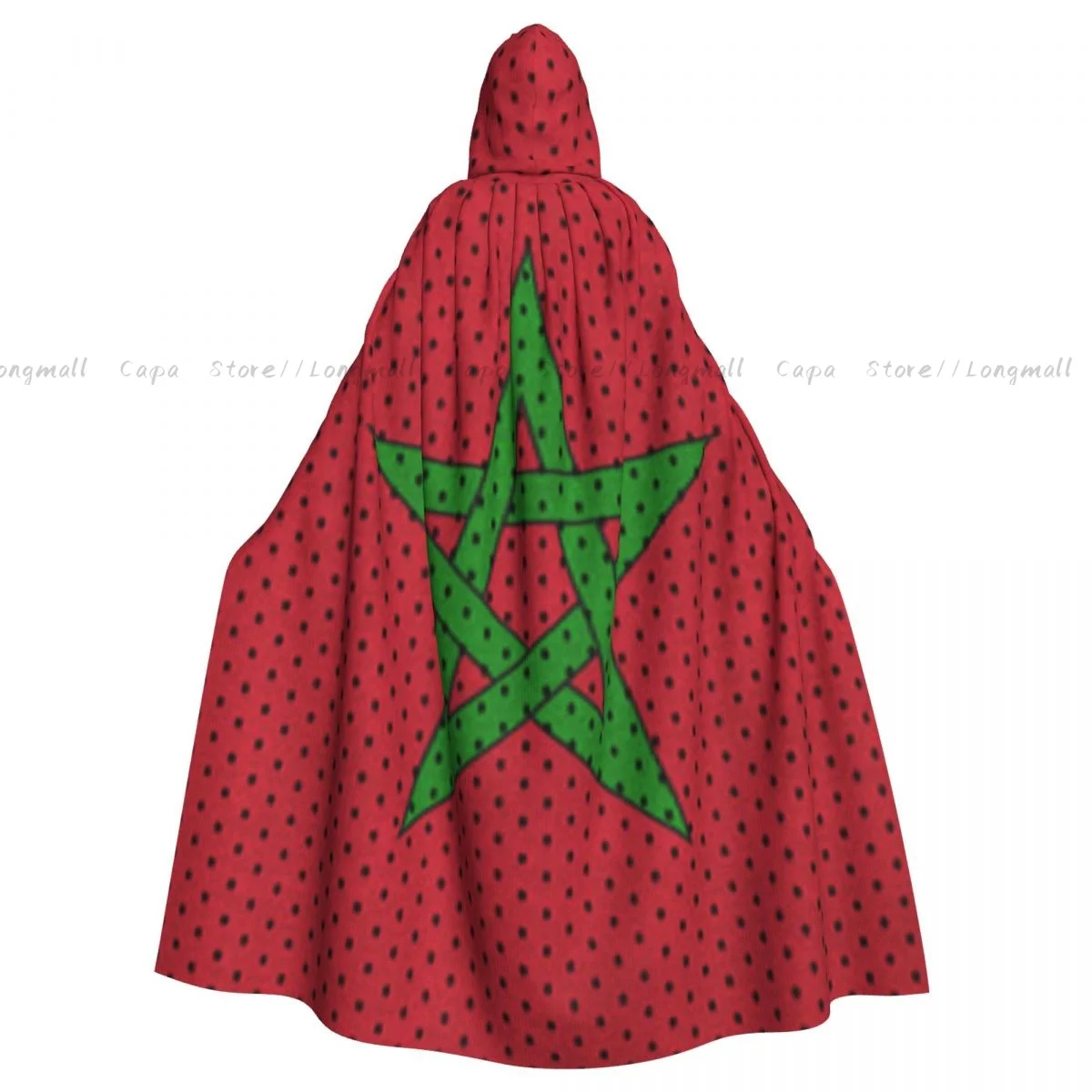 Morocco Flag Print Hooded Cloak Coat Halloween Cosplay Costume Vampire Devil Wizard Cape Gown Party