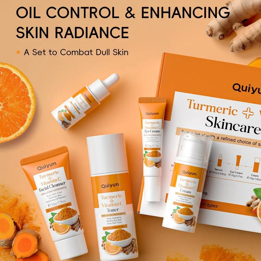 

5pcs/set Turmeric Face Care Cream Set Deep Cleansing Toner Moisturizing Facial Cleanser Serum Eye Cream Skin Care Essence
