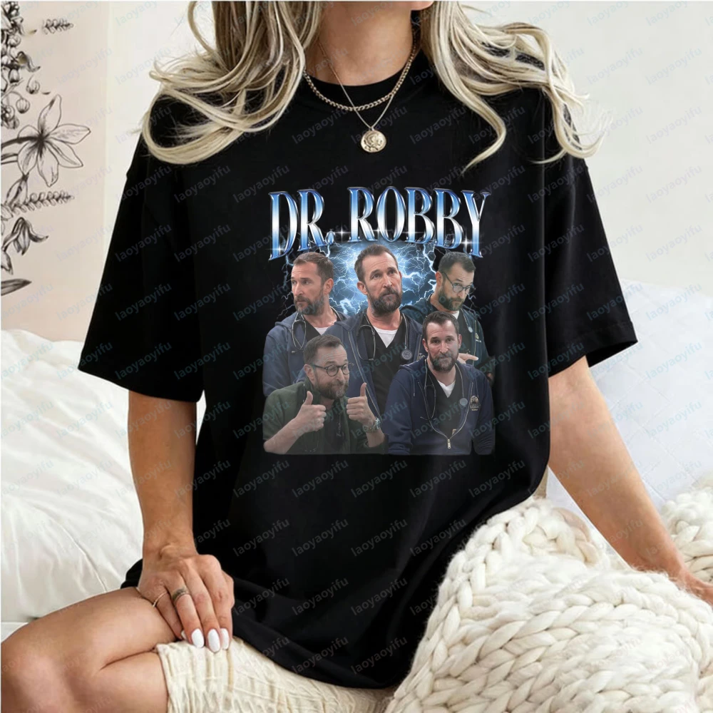 Vintage The Pitt Unisex Tshirt Dr. Robby Portrait Print Tops Nostalgic Tee Casual Fan Vintage Trend Fashion Streetwear for Women