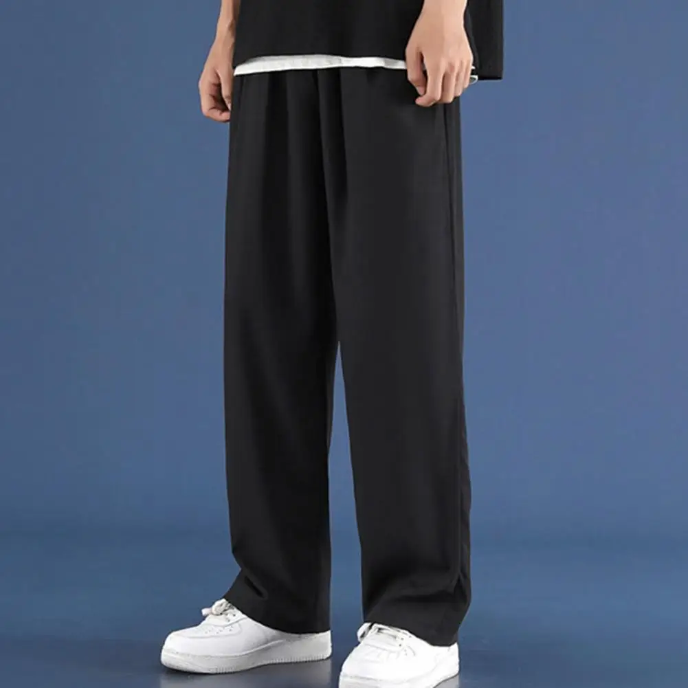 Casual Man Ice Silk Wide Leg Pants Solid Elastic Waist Large Size 3XL Sweatpants Jogger Trousers Sport Gym Baggy Pants For Men