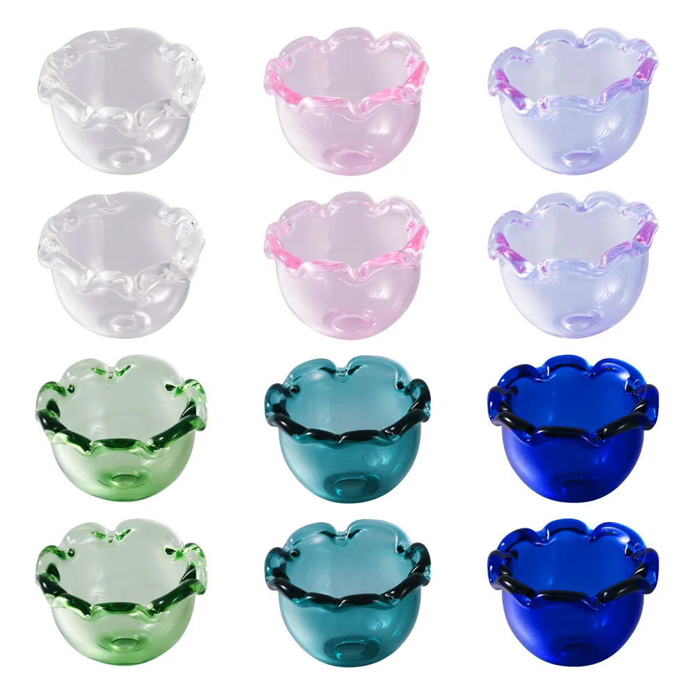 

10/12Pcs Transparent Glass Bead Caps Mixed Color Multi-Petal Flower Bead Cone Charms For DIY Jewelry Making Earrings Accessories