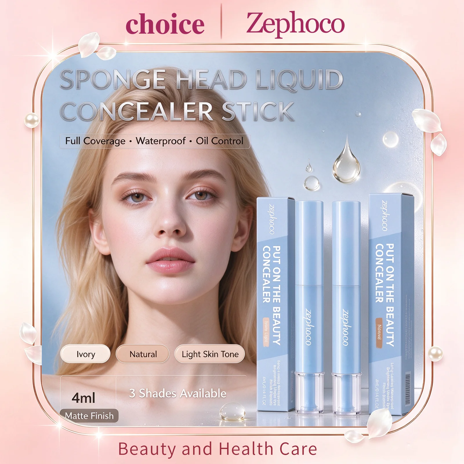 Sponge Head Liquid Concealer Stick Full Coverage Matte Oil Control Concealer for Dark Circles Blemish Spot Contour Face Makeup
