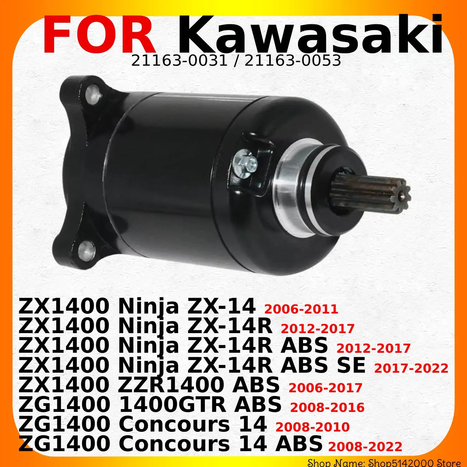 Moteur de démarreur de moto pour Kawasaki Ninja ZX-14 ZX-14R ZX1400 ZZR1400 ZG1400 1400GTR, pièces de Concours 14 21163 0053 21163 0031