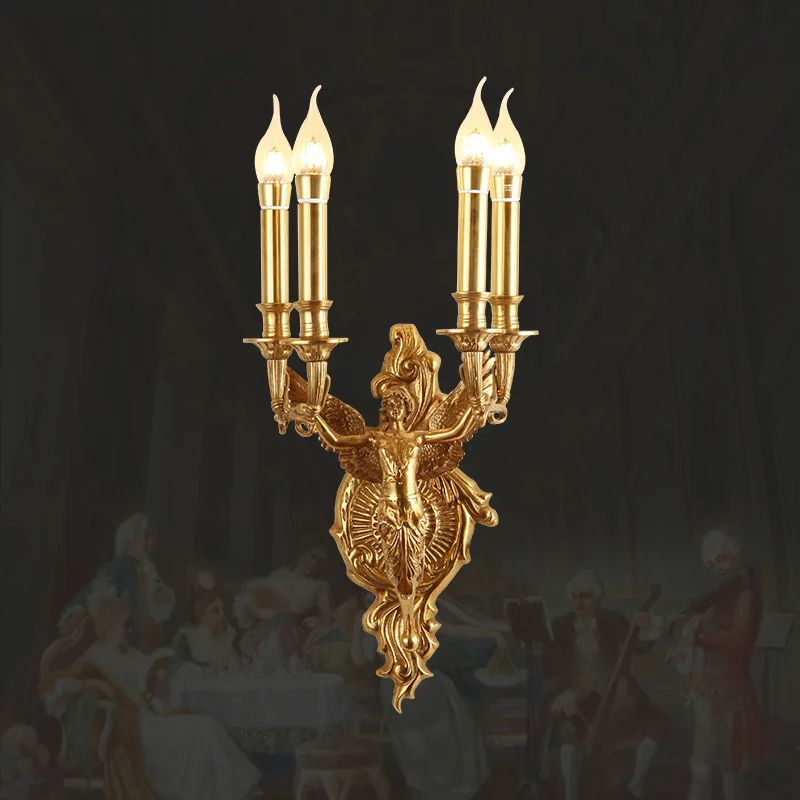 European Baroque Brass Staircase Wall Lamp Wall Mounted Lamp Angel Wall Lights for Home Living Dining Room Bedroom