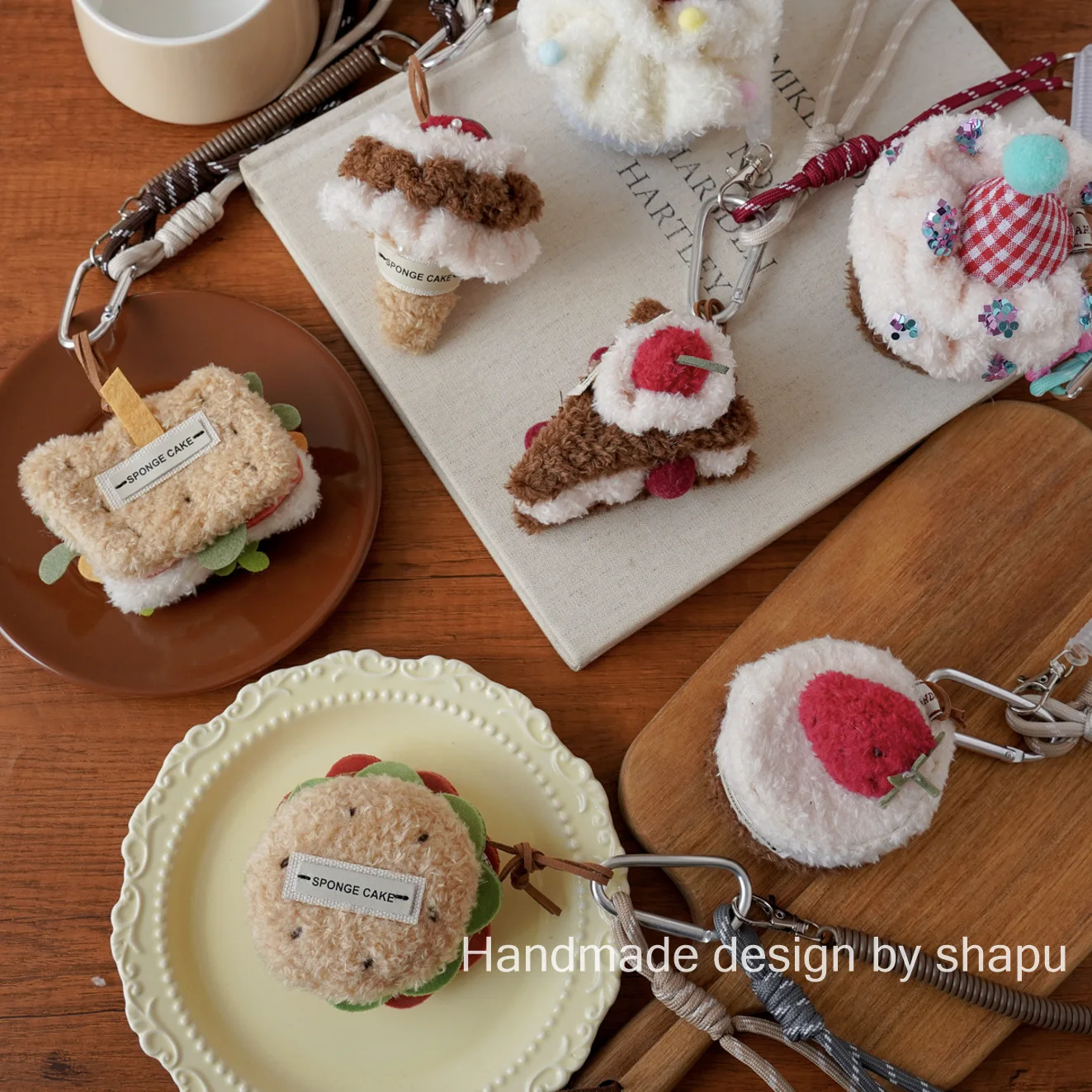 Korean Plush Cute Cherry Cake Hamburger Ice Cream Keychain Cartoon Sweet Simulation Dessert Fluffy Bakcpack Soft Pendant Keyring