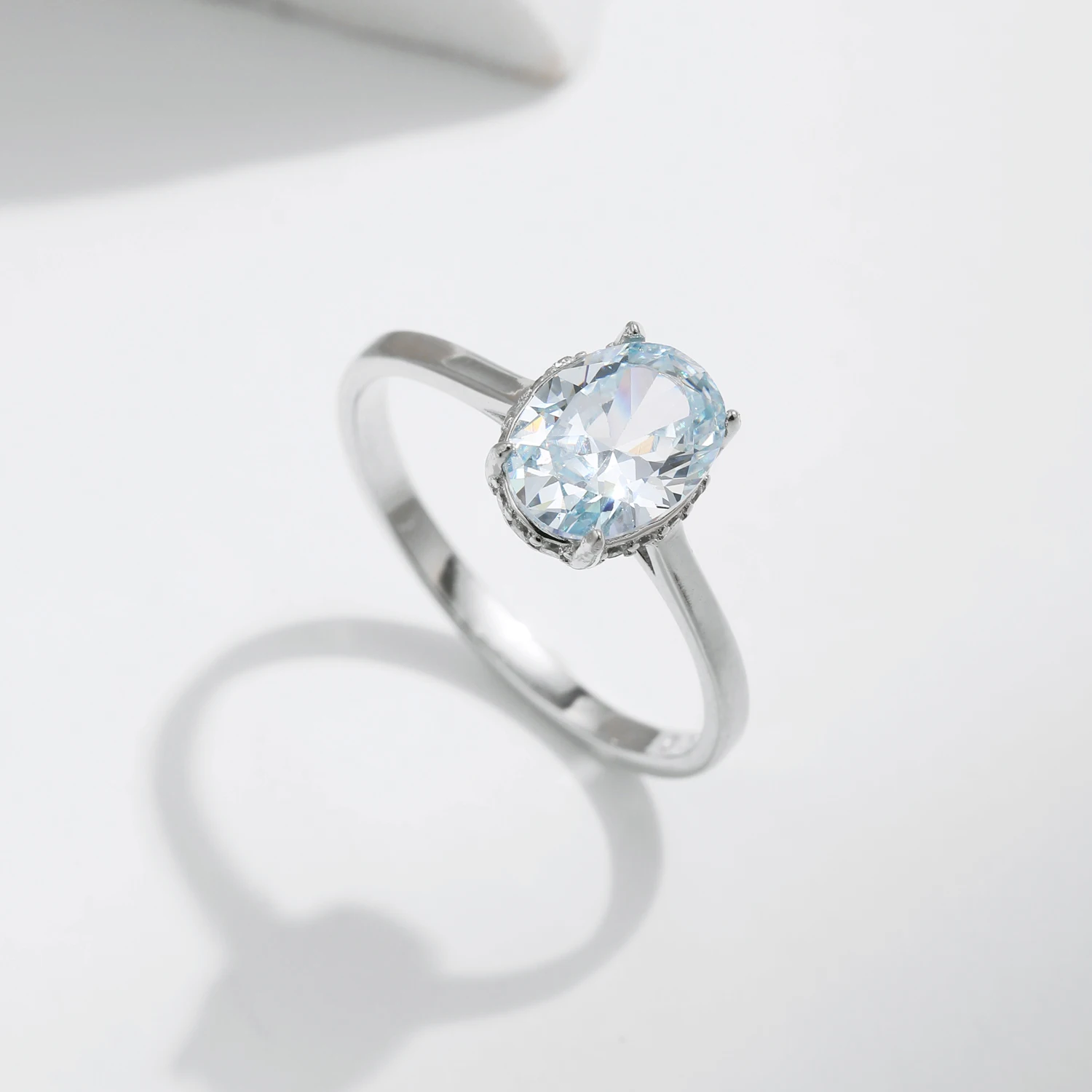 MODIAN Classic Design 925 Sterling Silver Ocean Blue Zirconia Ring Platinum Plated Biżuteria zaręczynowa dla kobiet na prezenty — zdjęcie 5