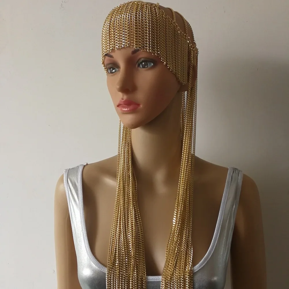 

European and American punk head chain, long fringed hood, original alloy chain hair accessories.