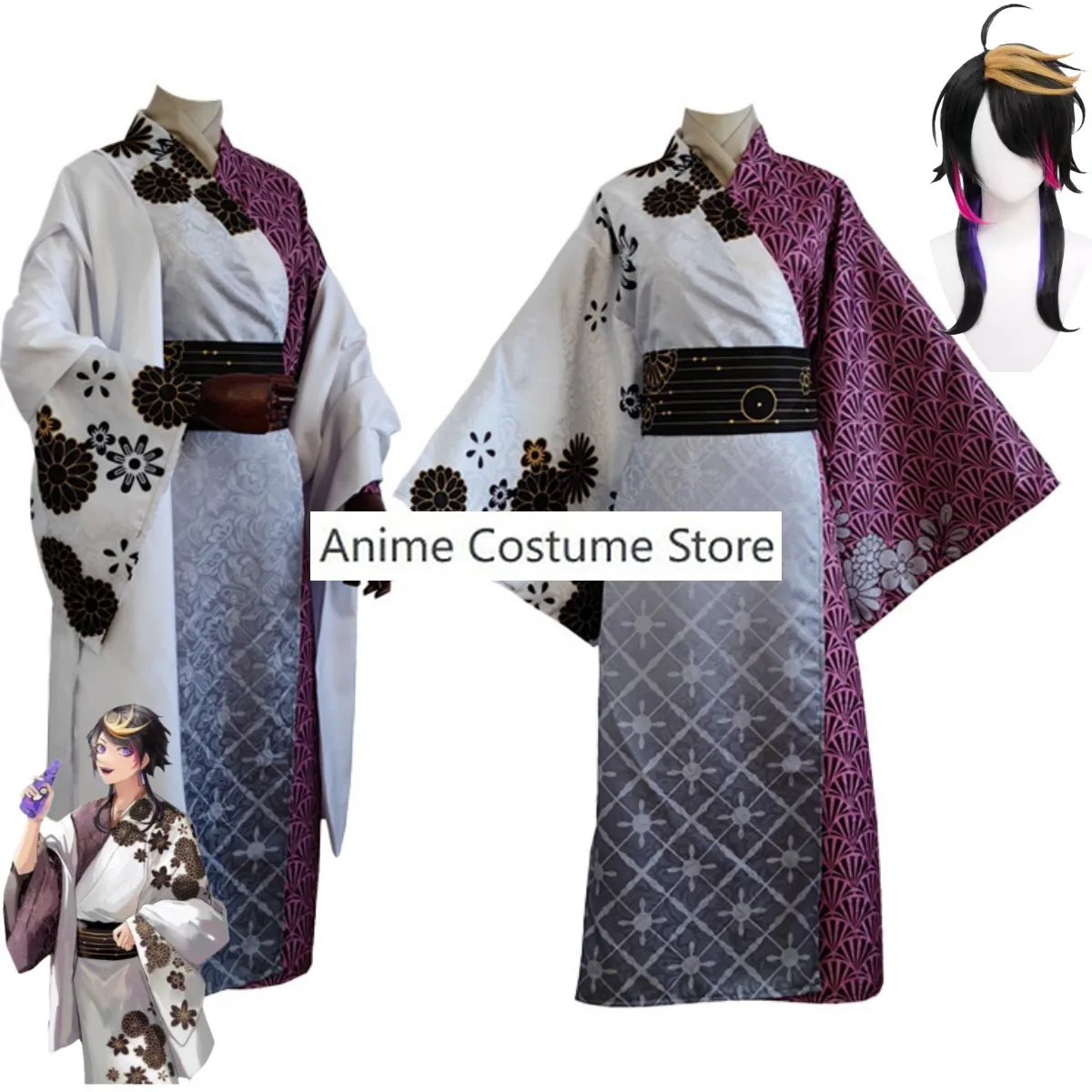 Virtual YouTuber NIJISANJI ShuYamino Cosplay Costume Luxiem Banana Japanese  Kimono Cloak Cape Wig Man Woman Christmas Suit