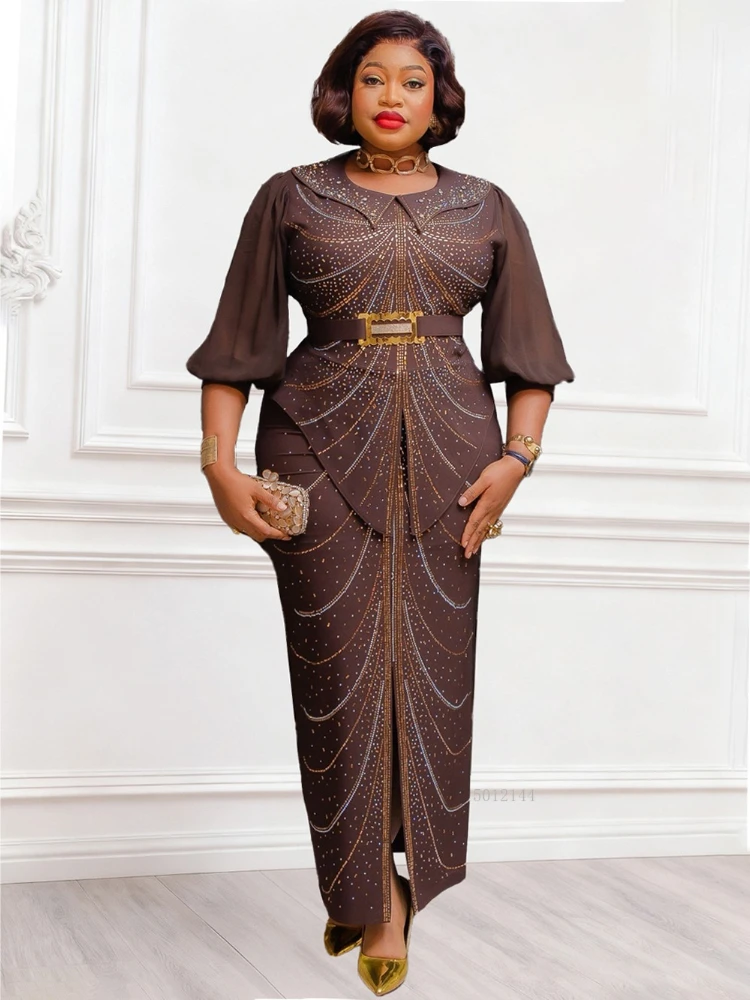 

Африканские вечерние платья для женщин Дашики с бриллиантами, облегающее длинное платье с разрезом, большие размеры, элегантное мусульманское свадебное вечернее платье в Турции