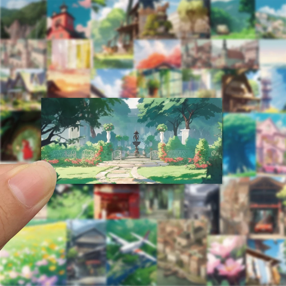 60Pcs Anime Cartoon Street View Landscape Stickers Waterproof ins Aesthetic Decals for Scrapbook Phone Diary Laptop Kids Toys