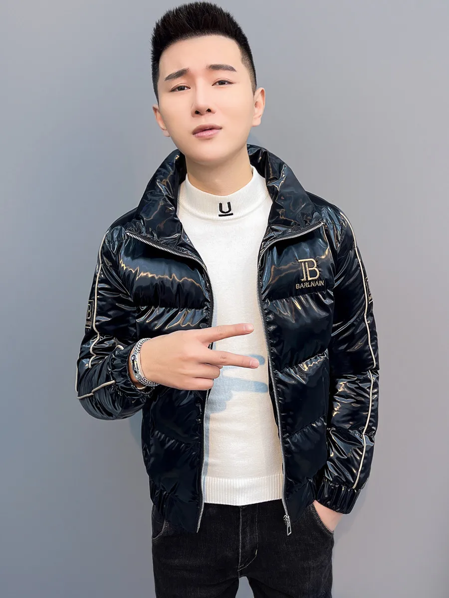 Winter Men's Slim Fit Casual Bright Surface Thermal down Cotton Jacket Korean Style Short Quilted Coat Youth Fashion
