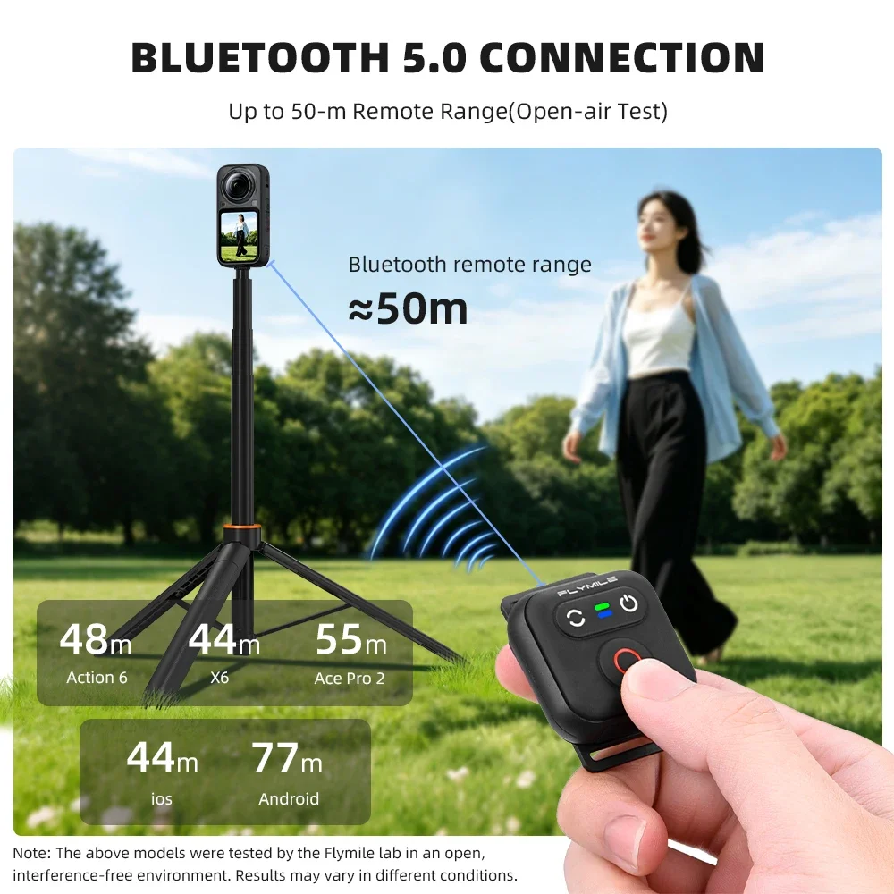 Flymile Bluetooth Remote Control for Insta360 X6 X5 X4/Ace Pro/GO 3S Camera Accessories 50M Controller