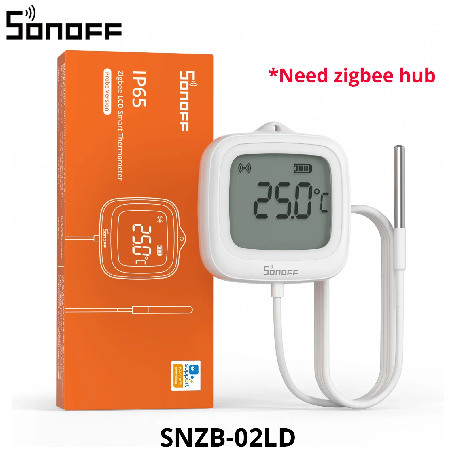 SONOFF SNZB-02LD Zigbee3.0 LCD slimme thermometer met sonde IP65 waterdicht voor koelkast zwembad aquarium wijnkelder via ZBBridge-P