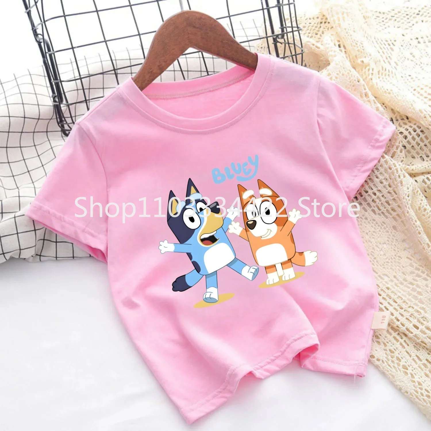 Blueys Bingo T-shirt Children Summer Clothing Girls Pink Trendy Base Tops Cute Cartoon Figure Print Tees Kids Birthday Gifts