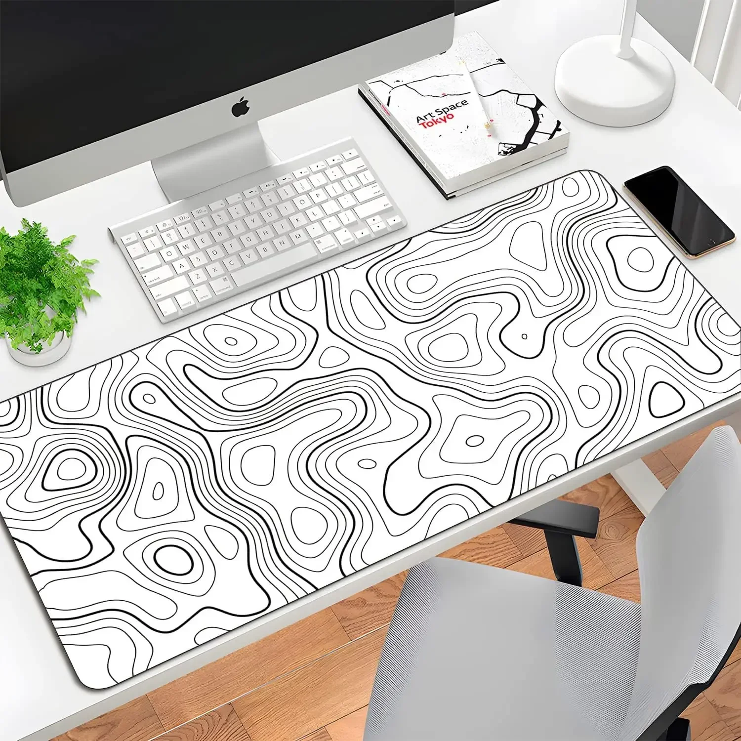 White and Black Mouse Pad Topographic Contour Large XXL Mousepad Gaming Accessories Overlock Mouse Mat Computer Rubber Desk Mat
