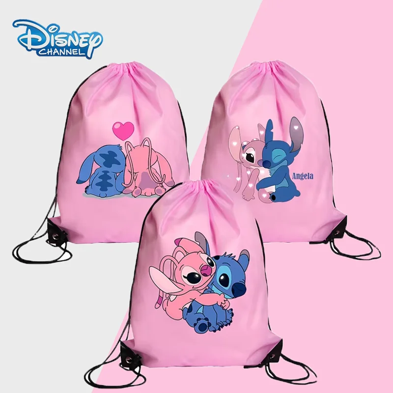 Stitch Disney Tarp Drawstring Pockets Cartoon Non Woven Letter Kawaii Printed Handbags Girls Storage Bag Bags Kids Birthday Gift