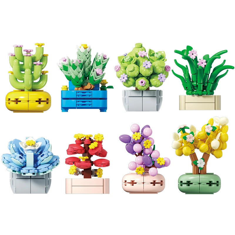 Weekit bricolage fleur succulente blocs de construction vert bonsaï maison magnétique réfrigérateur autocollants plantes plantes en pot briques jouets cadeaux