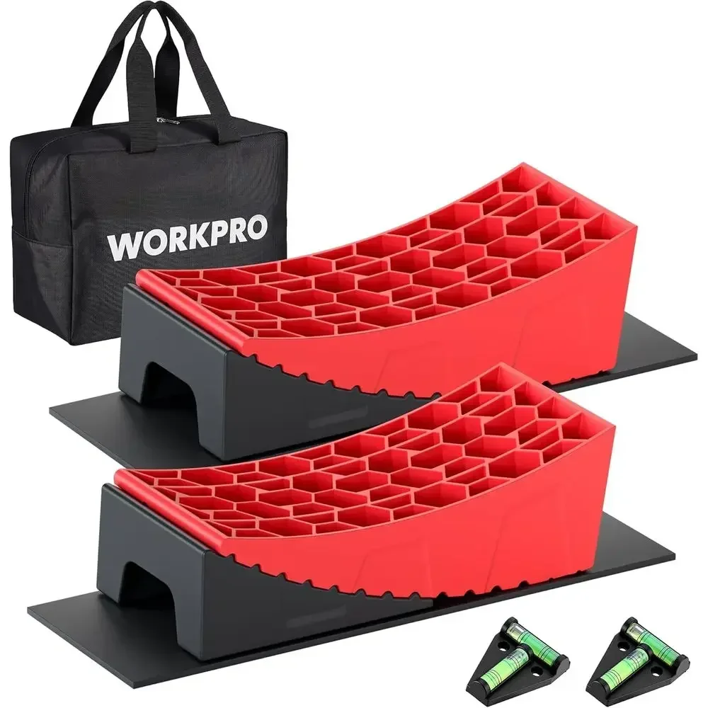 RV Leveling Blocks Kit, 9-Piece Camper Trailer Levelers | Heavy Duty RV Leveling System with Anti-Slip Mats, Bubble Levels & Car