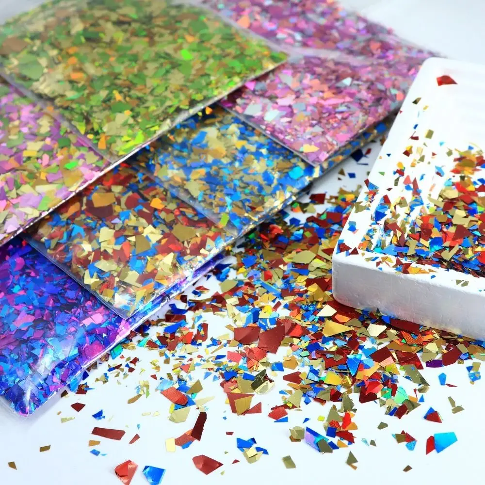 Iridescent Nail Art Sequins Irregular Shape Shiny Fragment Nail Decorations 3D Holographic Broken Glass Sequins Nail Art Tips