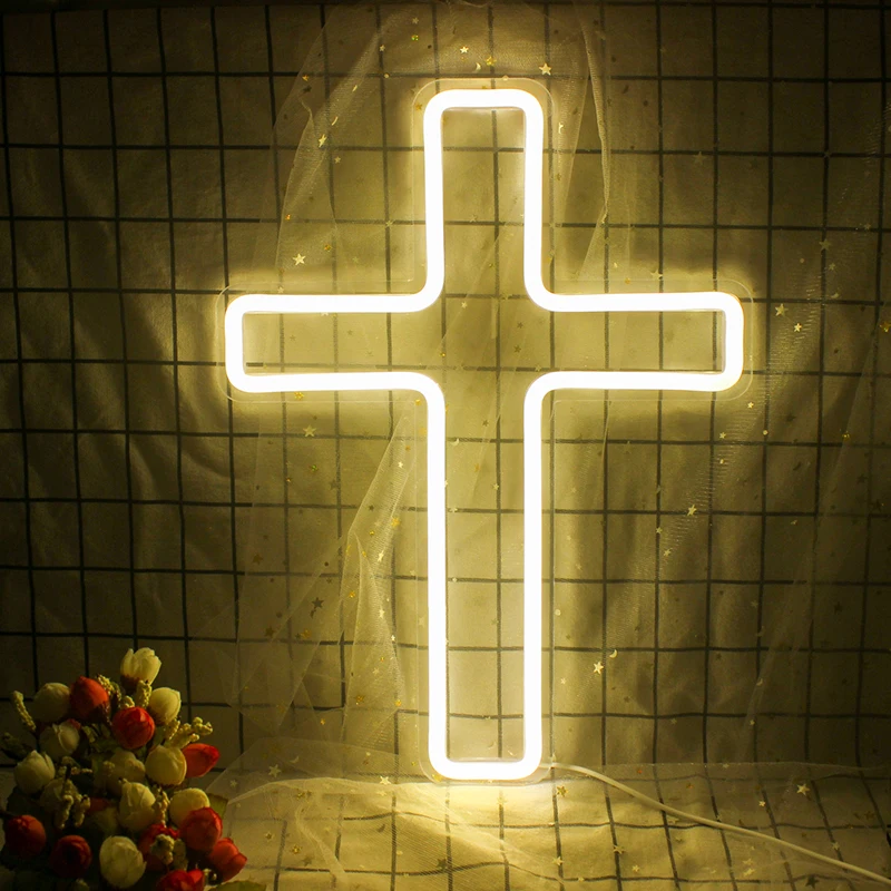 

Cross Neon Sign Led Cross Neon Light USB Powered Hanging Neon Signs for Bedroom Church Festivals Party Decor 5V Acrylic