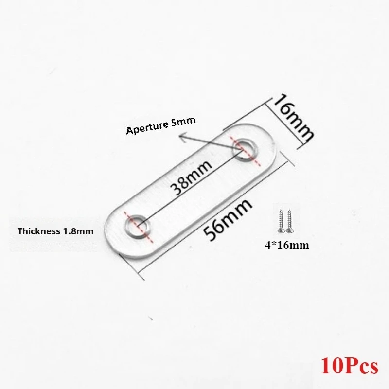 10-piece set of stainless steel flat straight braces with screw brackets for repair plates fixed connection plates for furniture