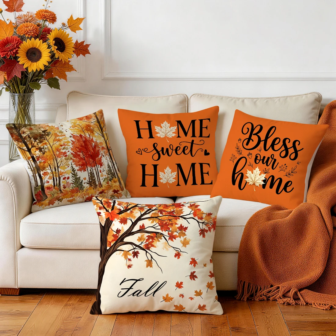 Autumn Maple Leaves Pillowcase Printed Polyester 40/45/50cm Throw Pillowcover Decorative Sofa Cushion Pillowslip Home Decor