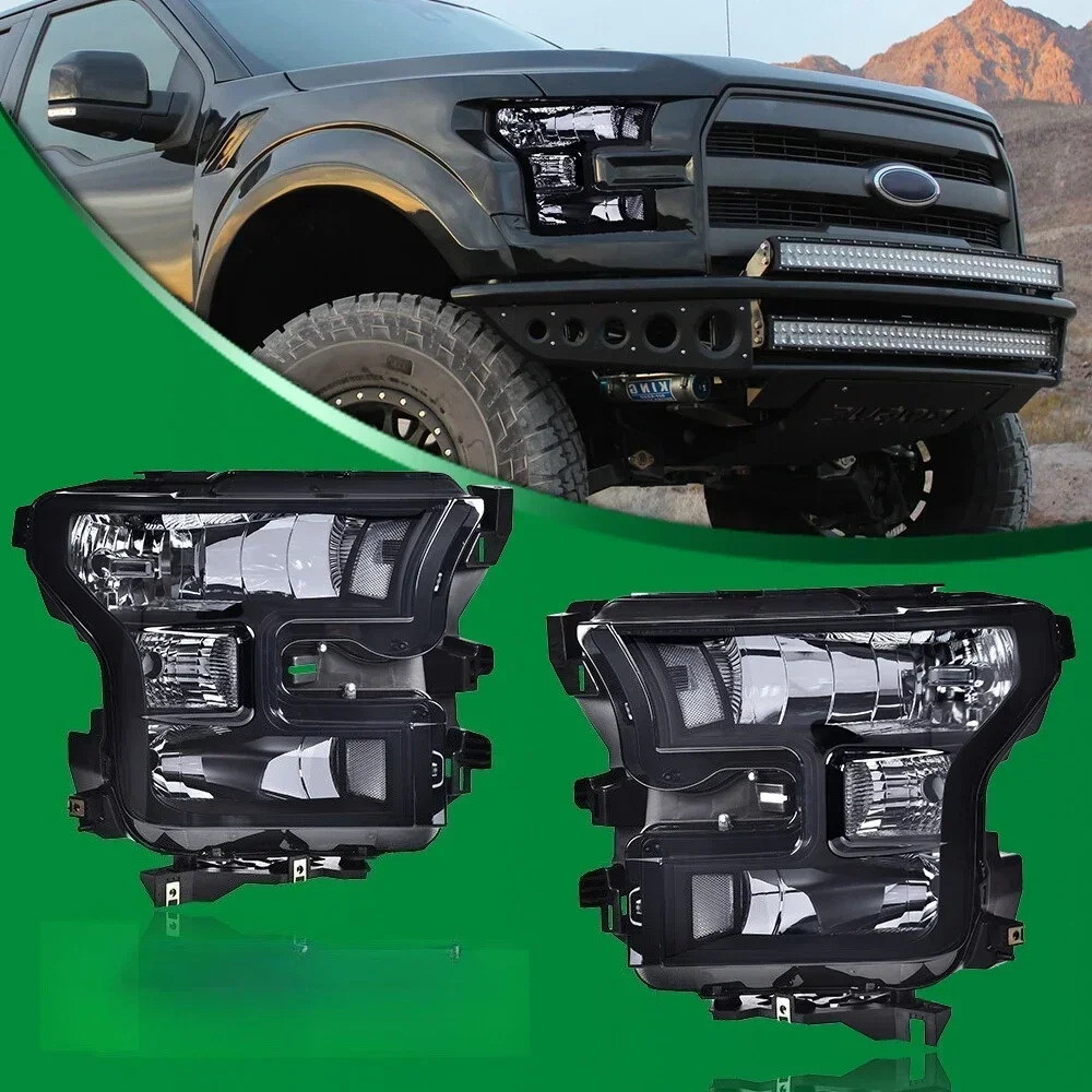

FOR 15-17 FORD F150 BLACK HOUSING CLEAR CORNER HEADLIGHT REPLACEMENT HEAD LAMPS