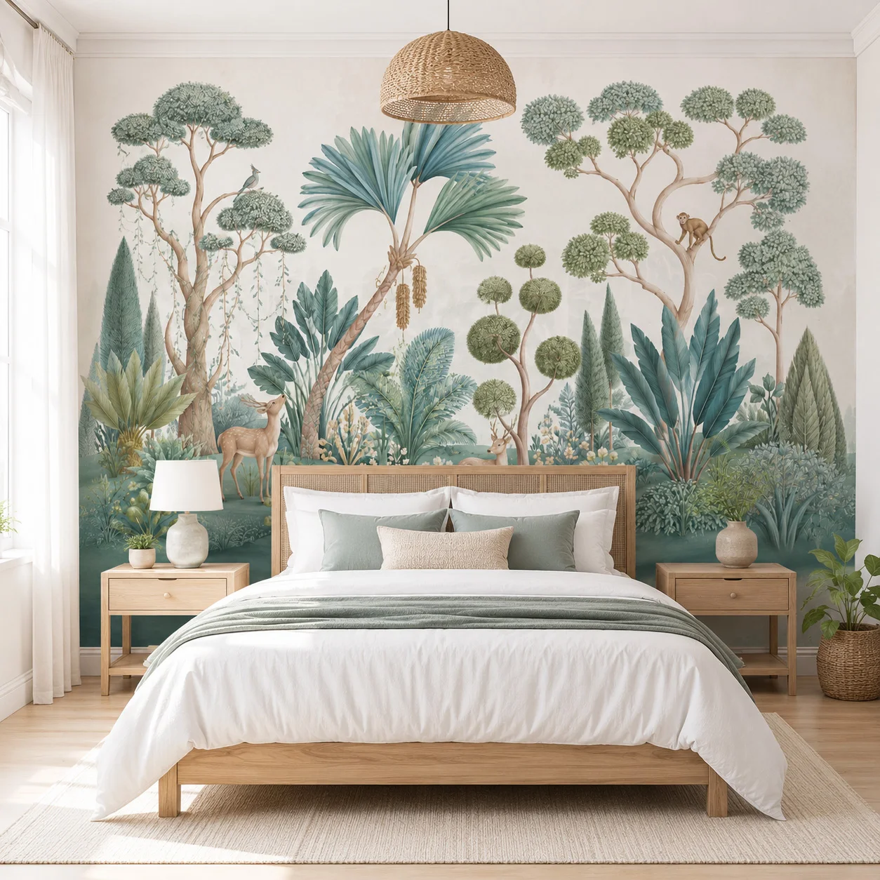 Custom Tropical Forest Wallpaper Mural Deer Monkey Botanical Jungle Living Room Wall Decor Non Self Adhesive Requires Glue