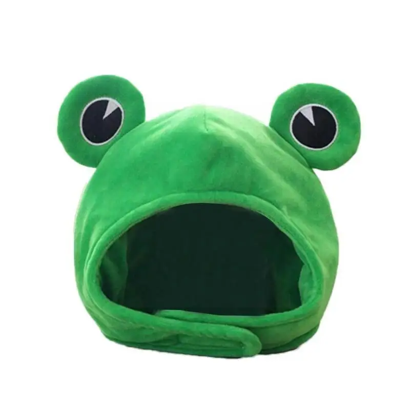 Cartoon Funny Adorable Plush Frog Hat Big Eyes Creative Animal Cosplay Costume Dress Up Hat Headgear for Kids Adults Gift C4Z2